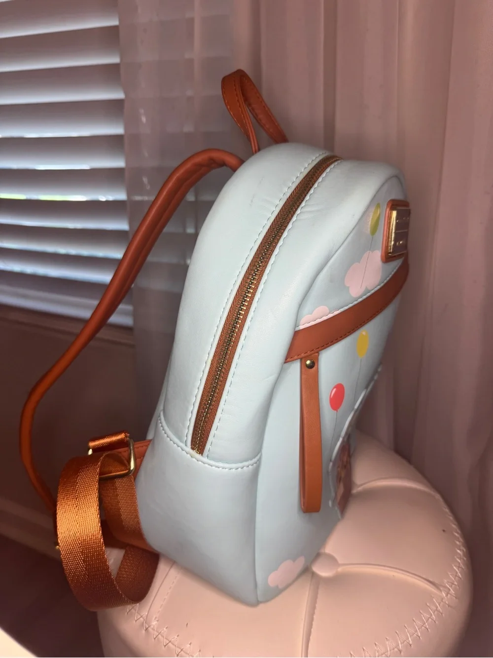 Loungefly Disney Blue UP Balloon Mini Backpack with Brown Trim